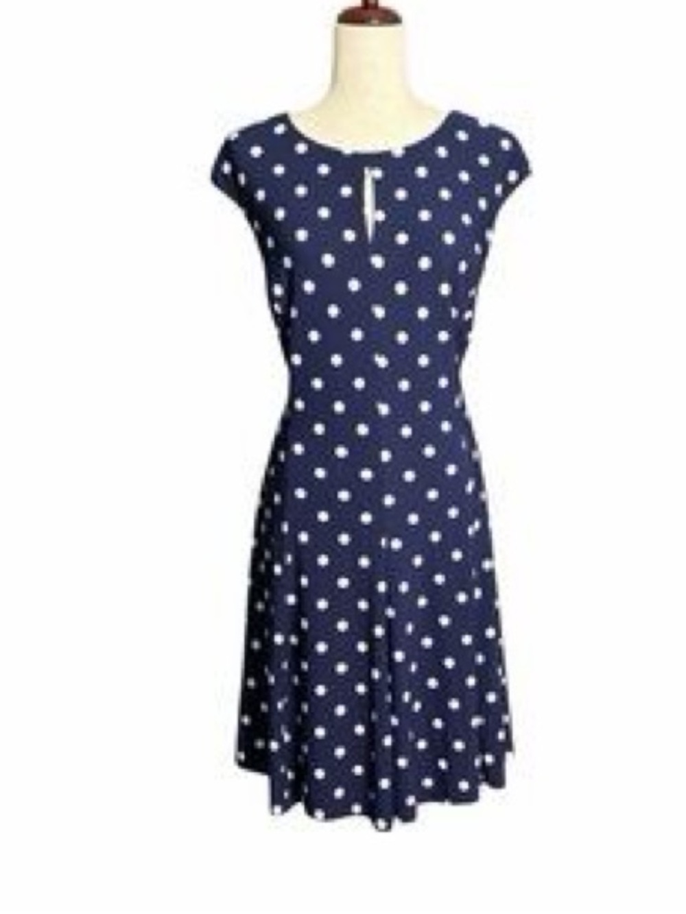 Ralph Lauren Polka Dot Keyhole Dress Navy